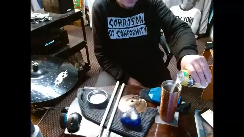 punkypapi — Jojo's room ~Happy New Year!! Cum, play drums with me!! #blonde #blueeyes #tall #smoke #tease